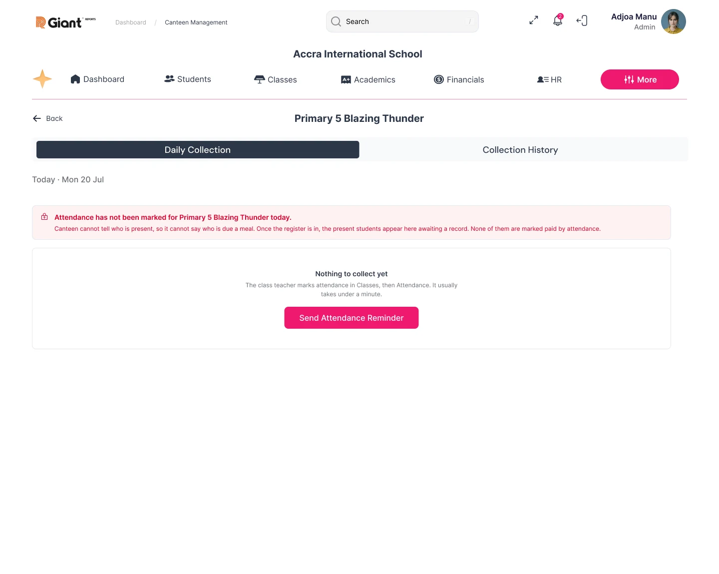 The cost of the hard dependency, and the reason it is defensible. It names the blocker, explains why collection cannot start without the register, says who clears it and where, and offers a one-tap reminder. Without this screen the collector sees an empty table and blames the app.