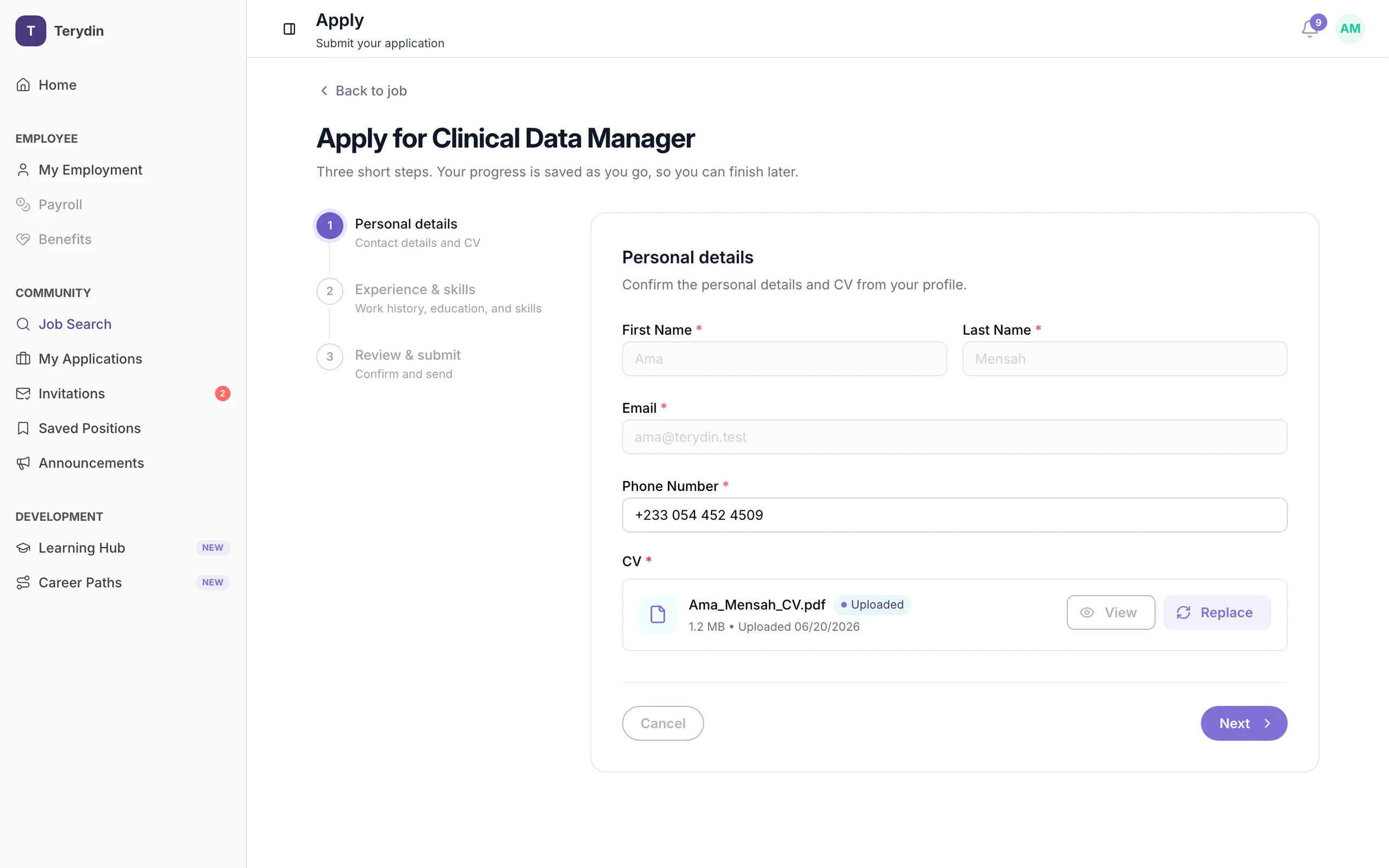 A three step application